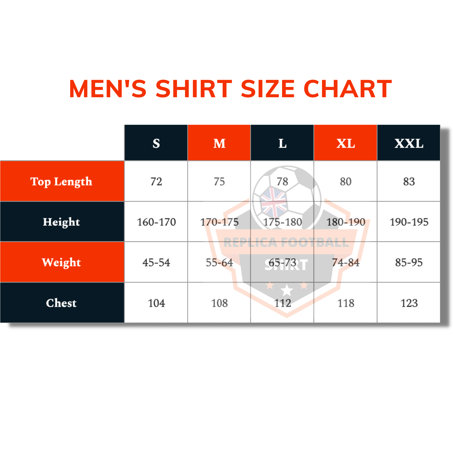 Men's Shirt Size Chart 2022