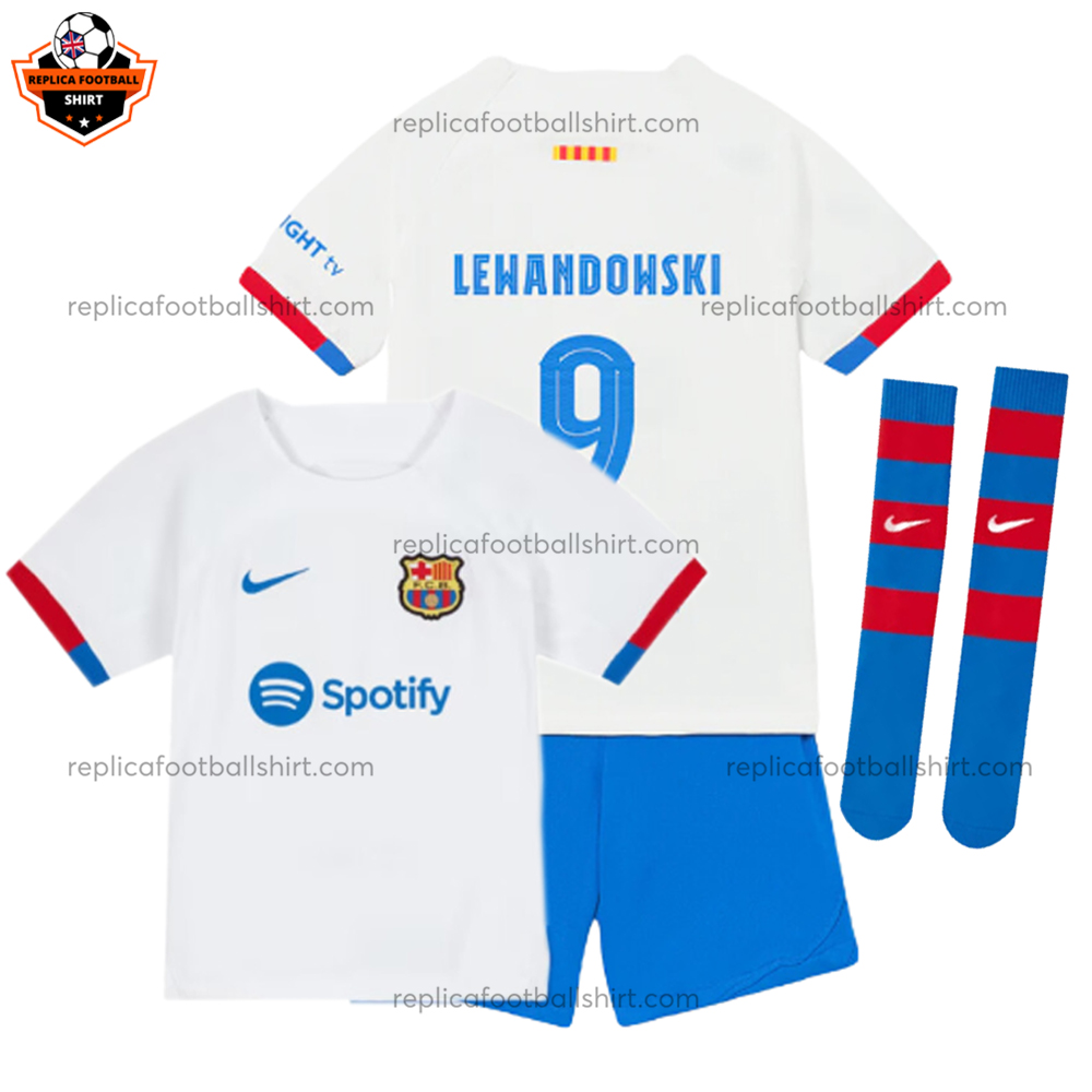 Barcelona Away Kid Replica Kit LEWANDOWSKI 9