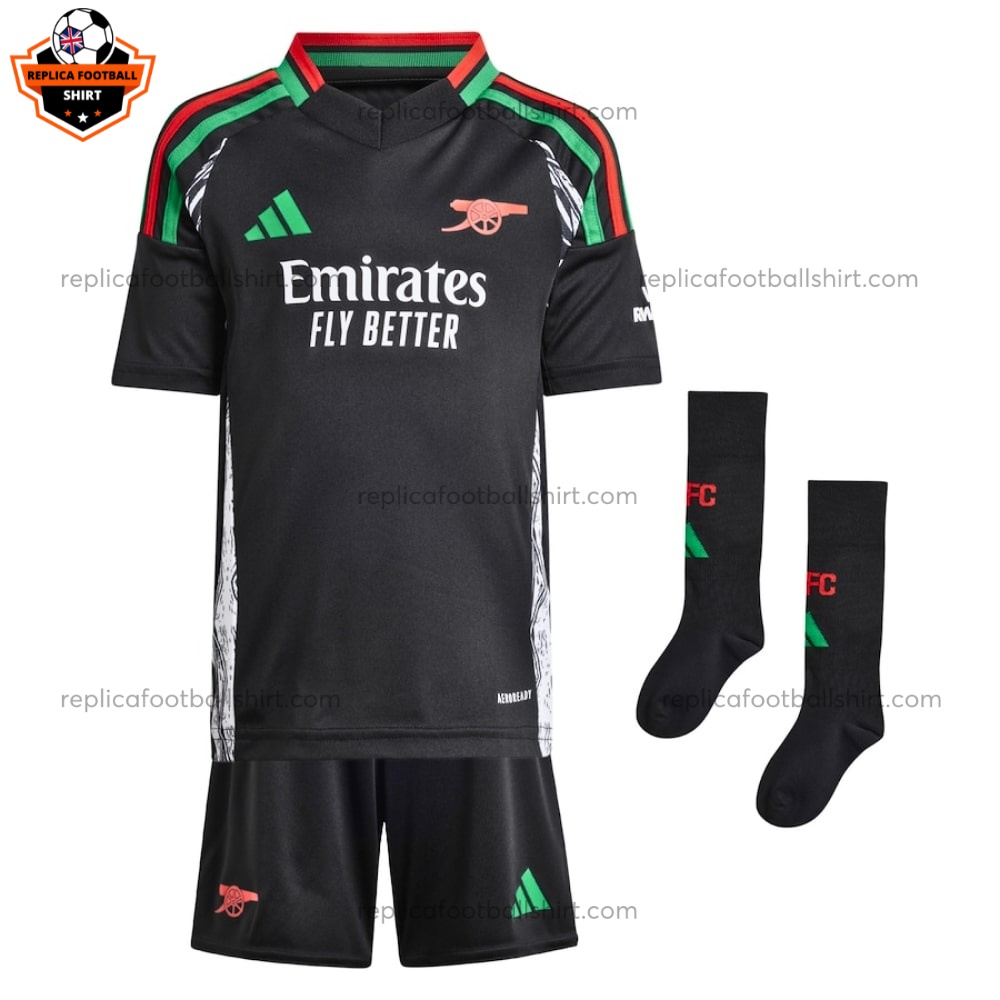 Arsenal Away Kid Replica Kit 24/25 - Front View With Socks