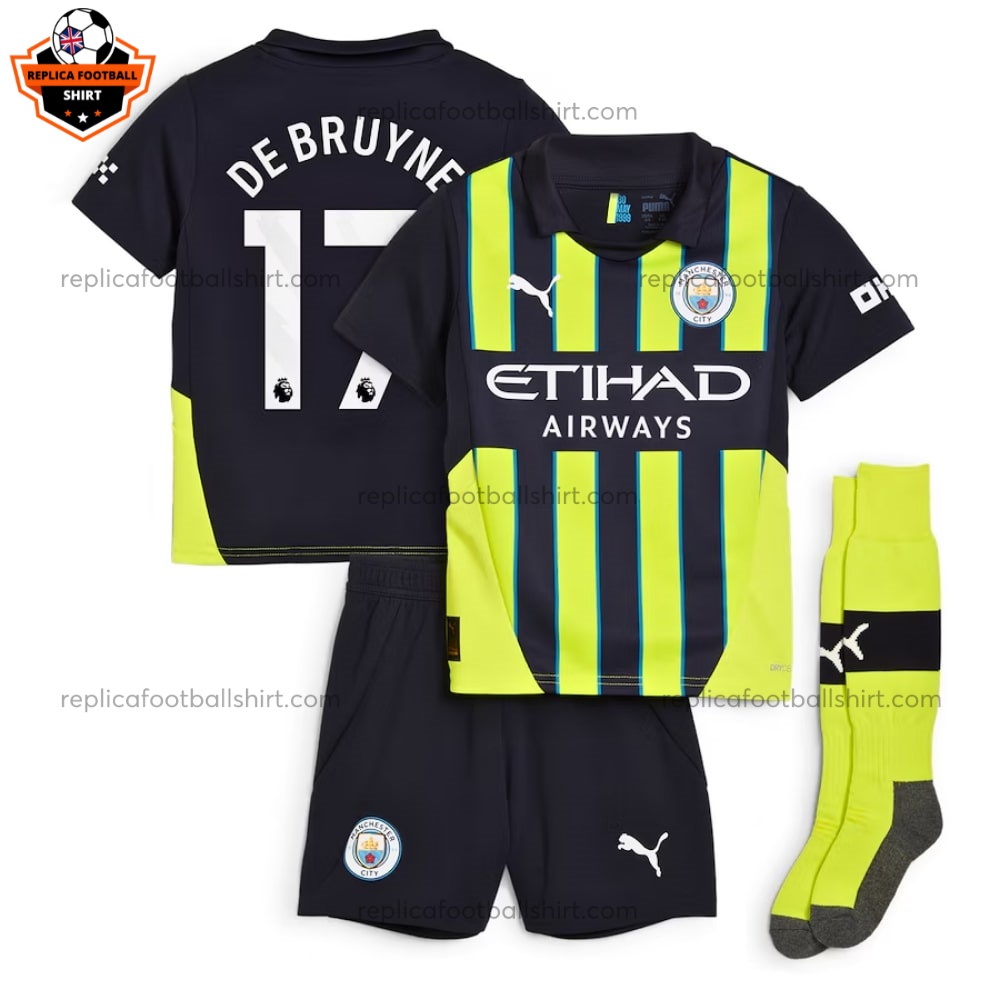 Man City Away Kid Replica Kit De Bruyne 17 - front