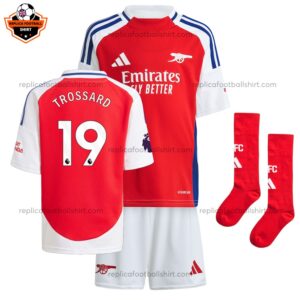 Arsenal Home Kid Replica Kit TROSSARD 19 Printed - Front View With Socks