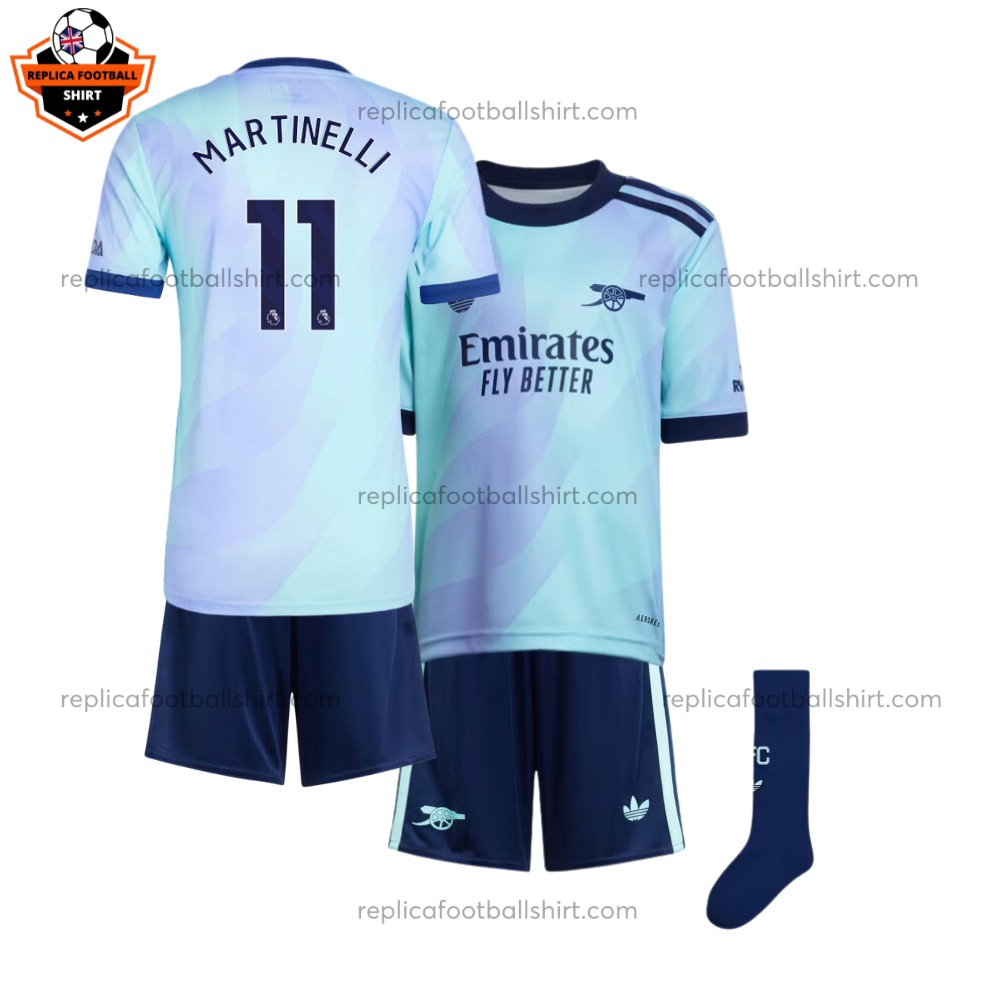 Arsenal Third Kid Replica Kit MARTINELLI 11 Printed - Front View