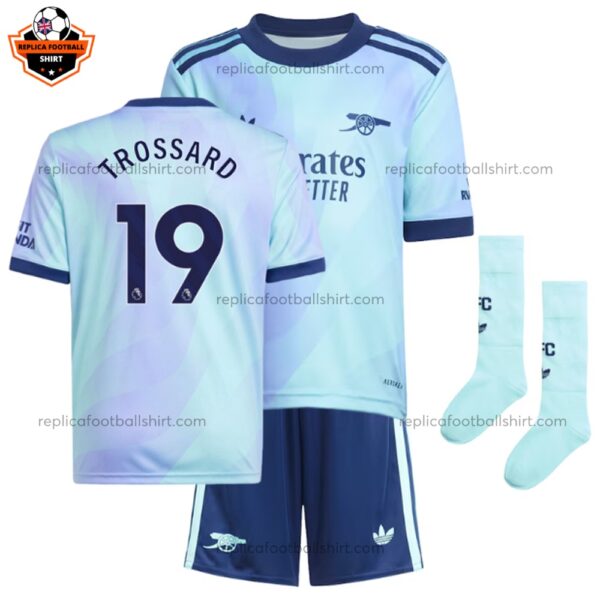 Arsenal Third Kid Replica Kit TROSSARD 19 Printed - Front View With Socks