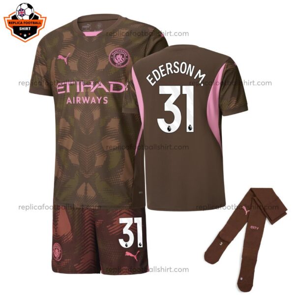 Manchester City Goalkeeper Coffee Kid Replica Football Kit 2024-25 EDERSON M. 31 Printed