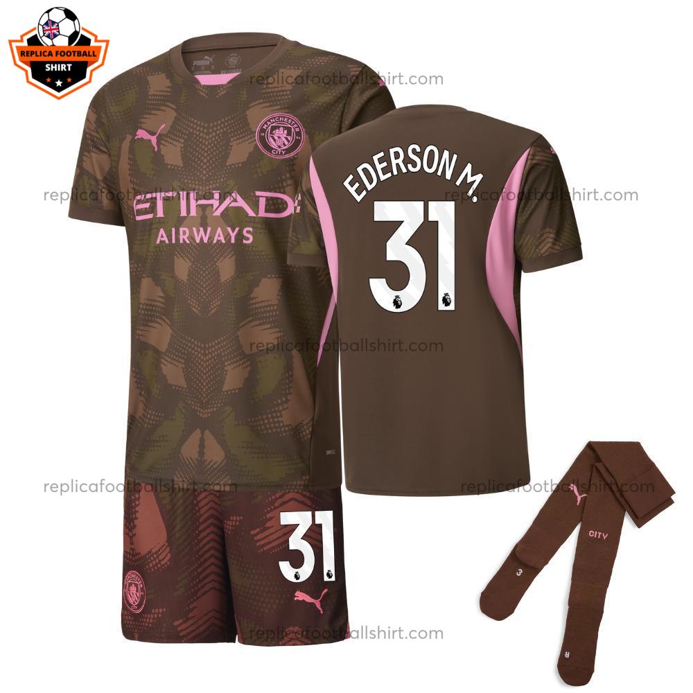 Manchester City Goalkeeper Coffee Kid Replica Football Kit 2024-25 EDERSON M. 31 Printed - Front View