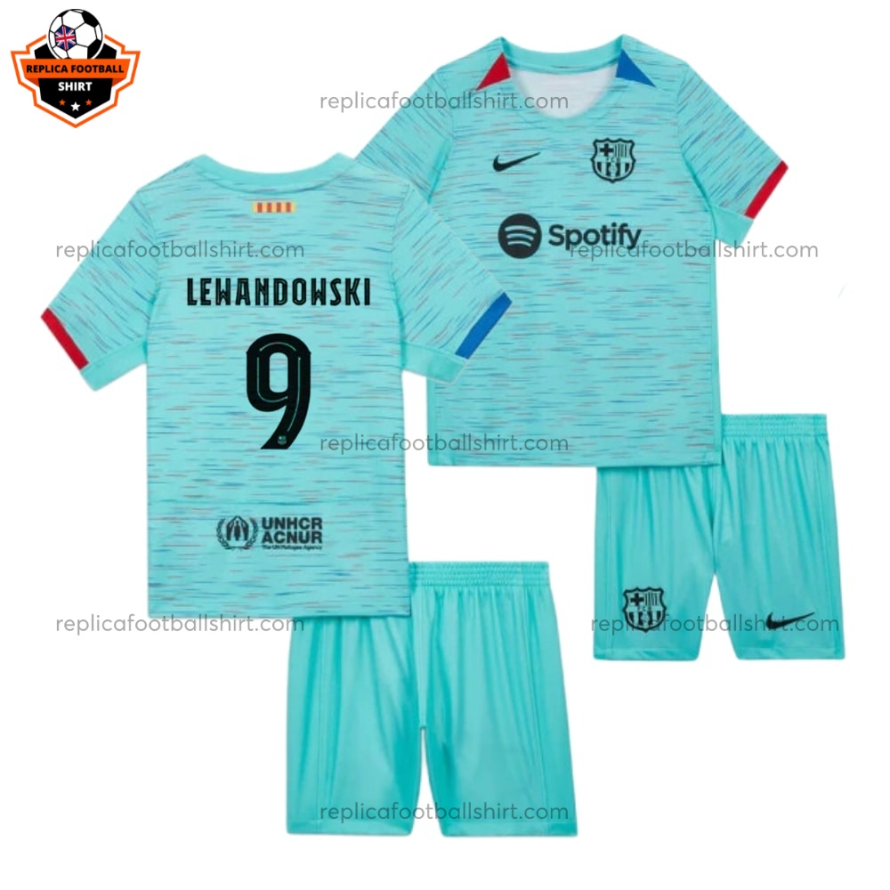 Barcelona Third Kid Replica Kit LEWANDOWSKI 9 - front view