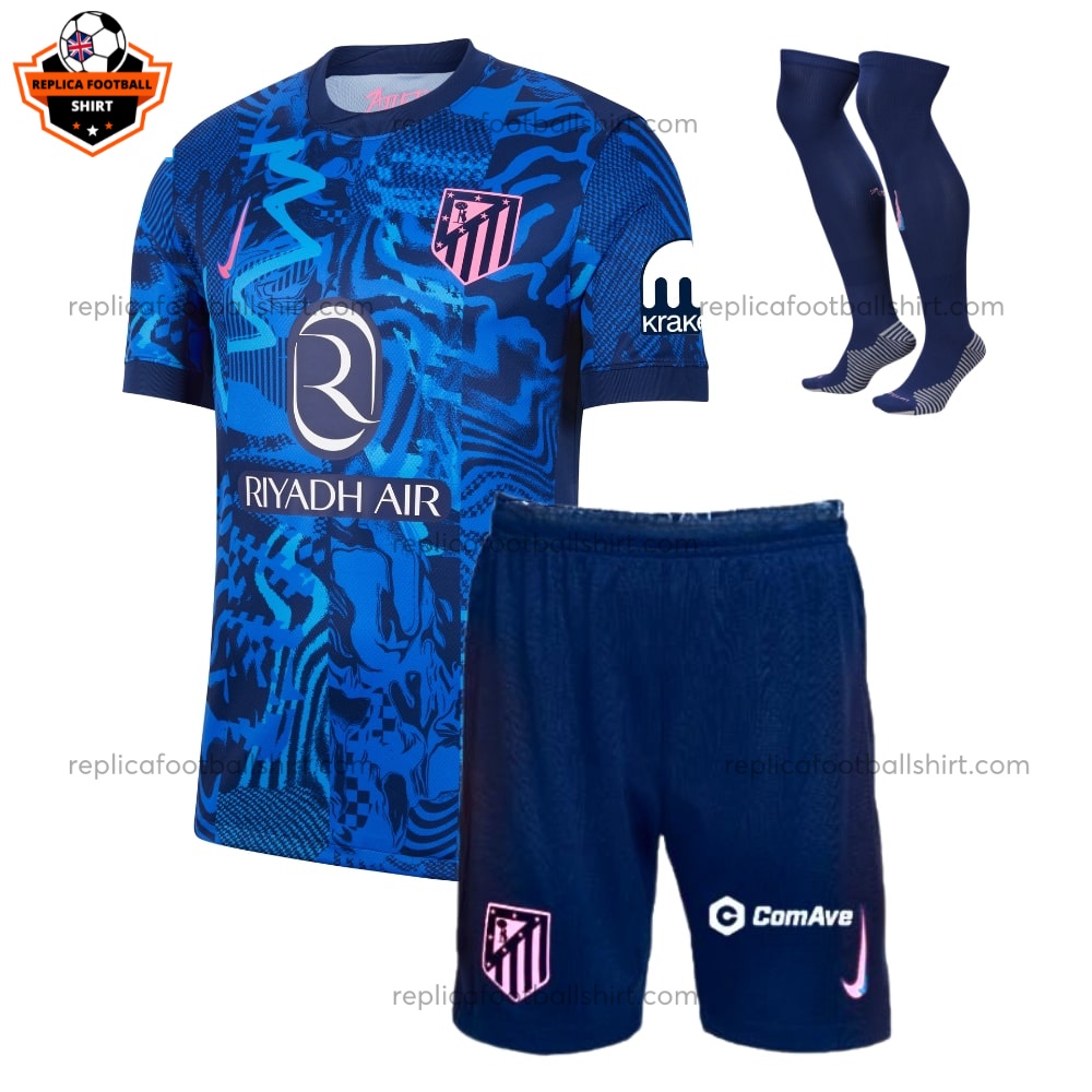 Atletico Madrid Third Kid Replica Kit 2024/25 - front view with sock