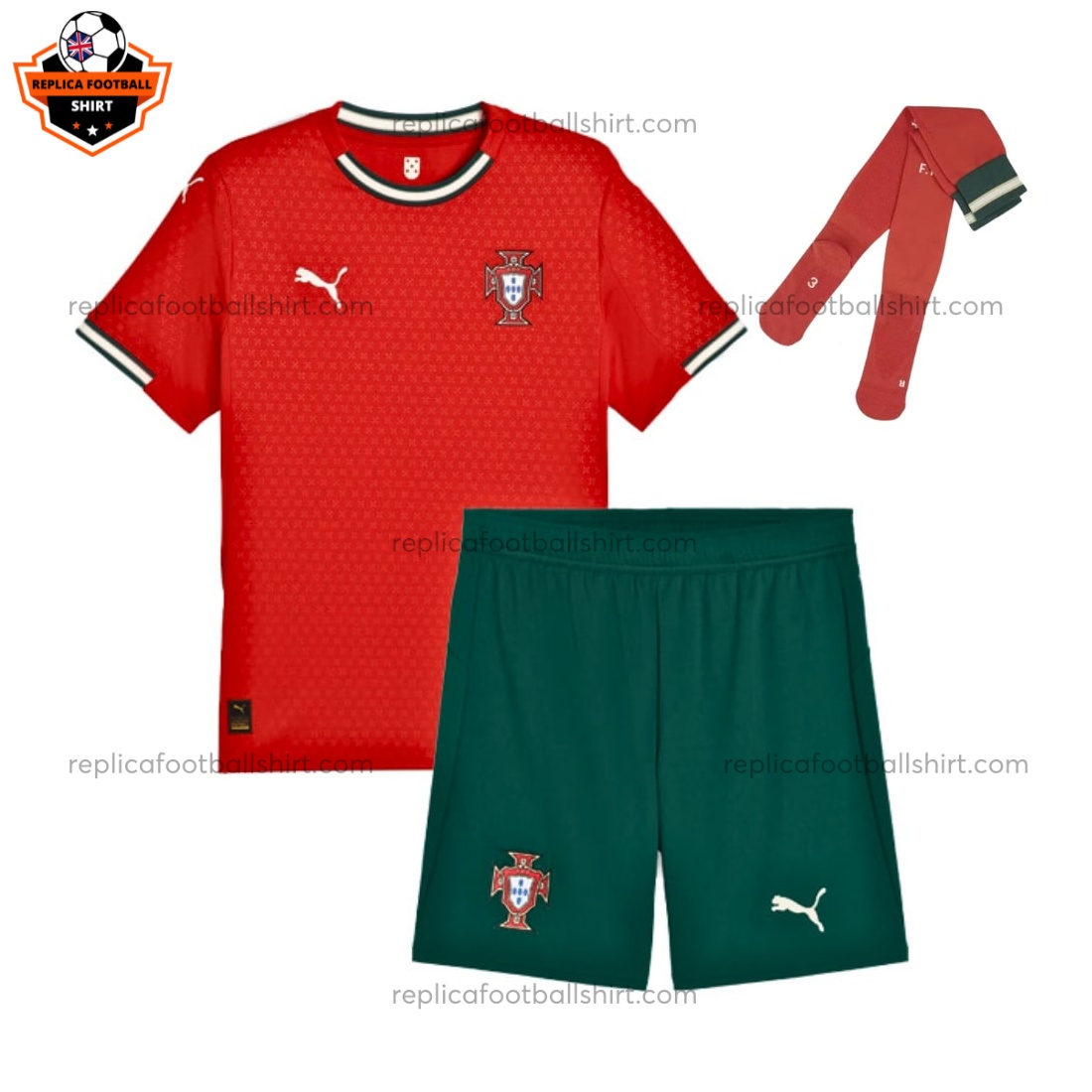 Portugal Home Kid Replica Football Kit 2025-26 - Front View With Socks