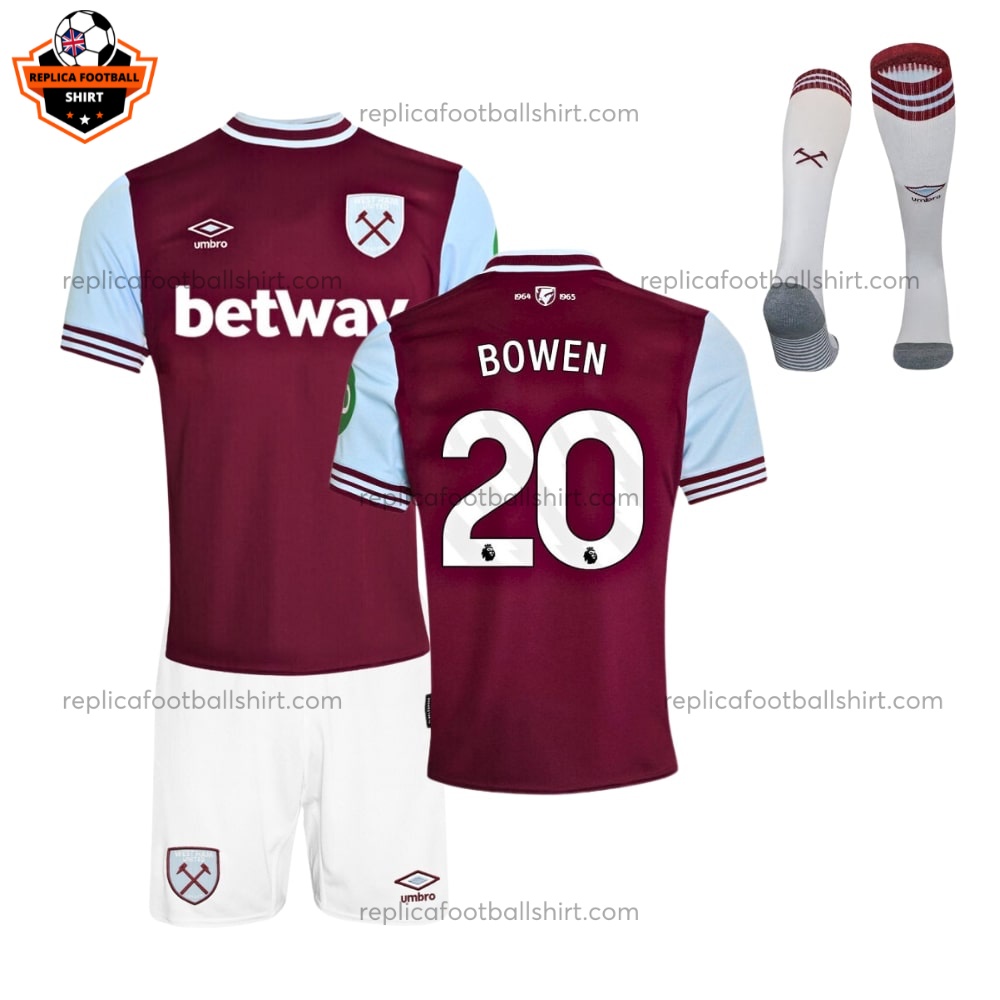 West Ham BOWEN 20 Home Kid Replica Kit 24/25 - Front View With Socks