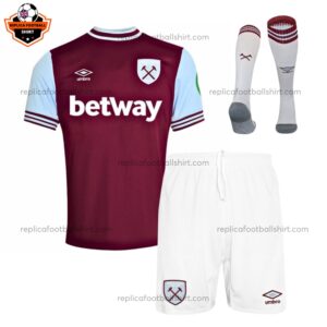 West Ham Home Replica Shirt 2024/25 - Front View With Socks