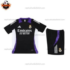 Real Madrid Black Purple Training Kid Replica Football Kit 2024/25 - Front View