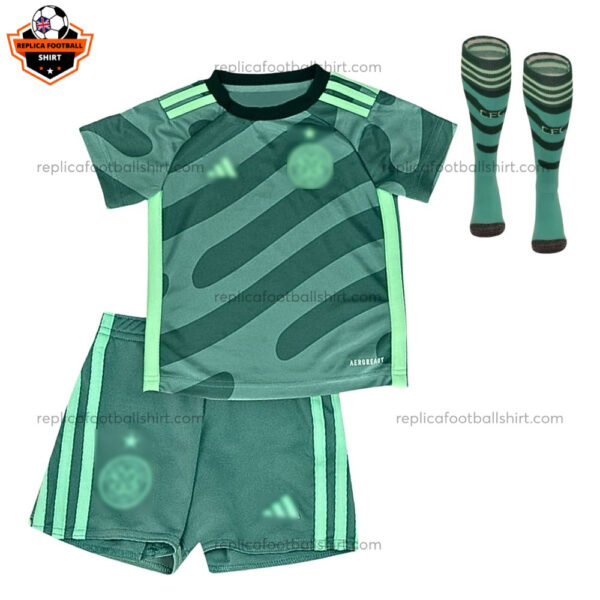 Celtic Third Kid Replica Football Kit 2023/24 - Front View With Socks
