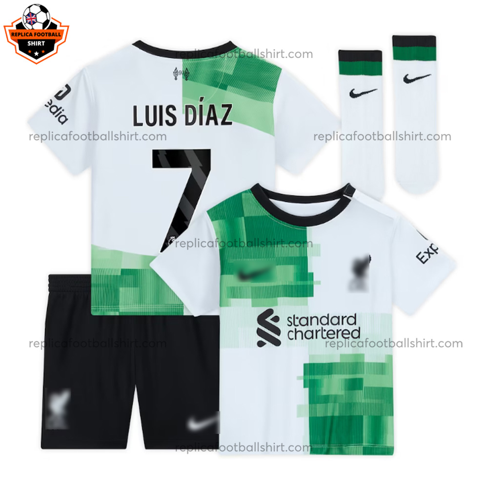 Liverpool Away Kid Replica Football Kit 23/24 LUIS DÍAZ 7 - Over View