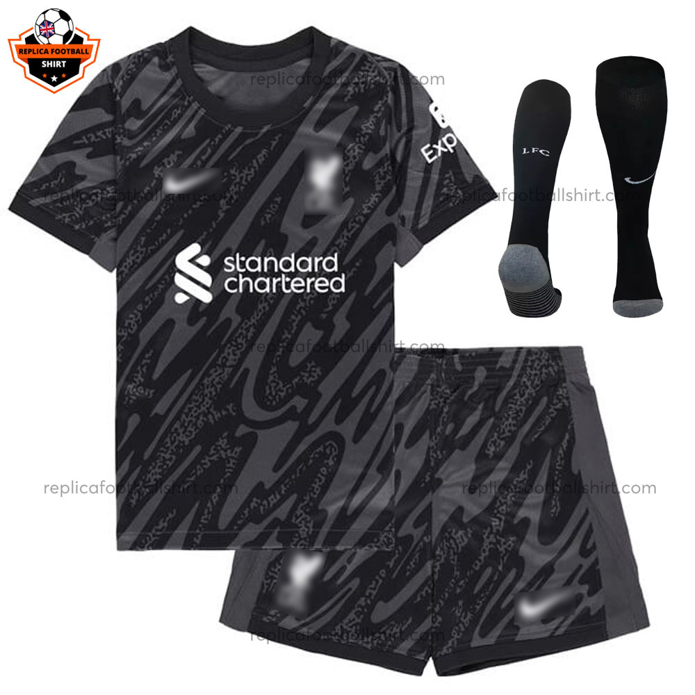 Liverpool Goalkeeper Black Kid Replica Football Kit 2024/25 - Front View