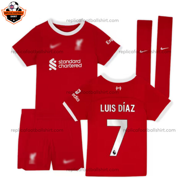 Liverpool Home Kid Replica Football Kit 23/24 LUIS DÍAZ 7 - Over View