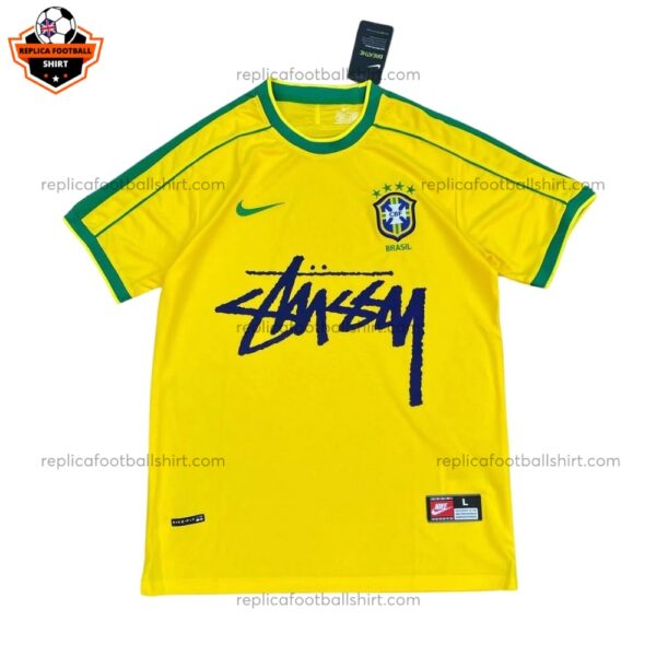 Retro Brazil Stussy Home Men Replica Football Shirt 1998 - Front View