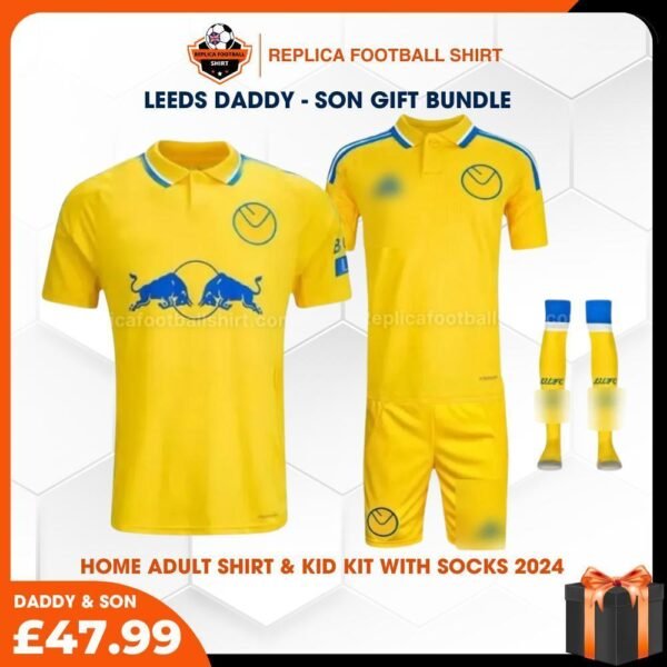 RFS Leeds United FC 202425 Birthday Bundle - Home Dad & Son Replica Football Shirt & Kit for True Fans