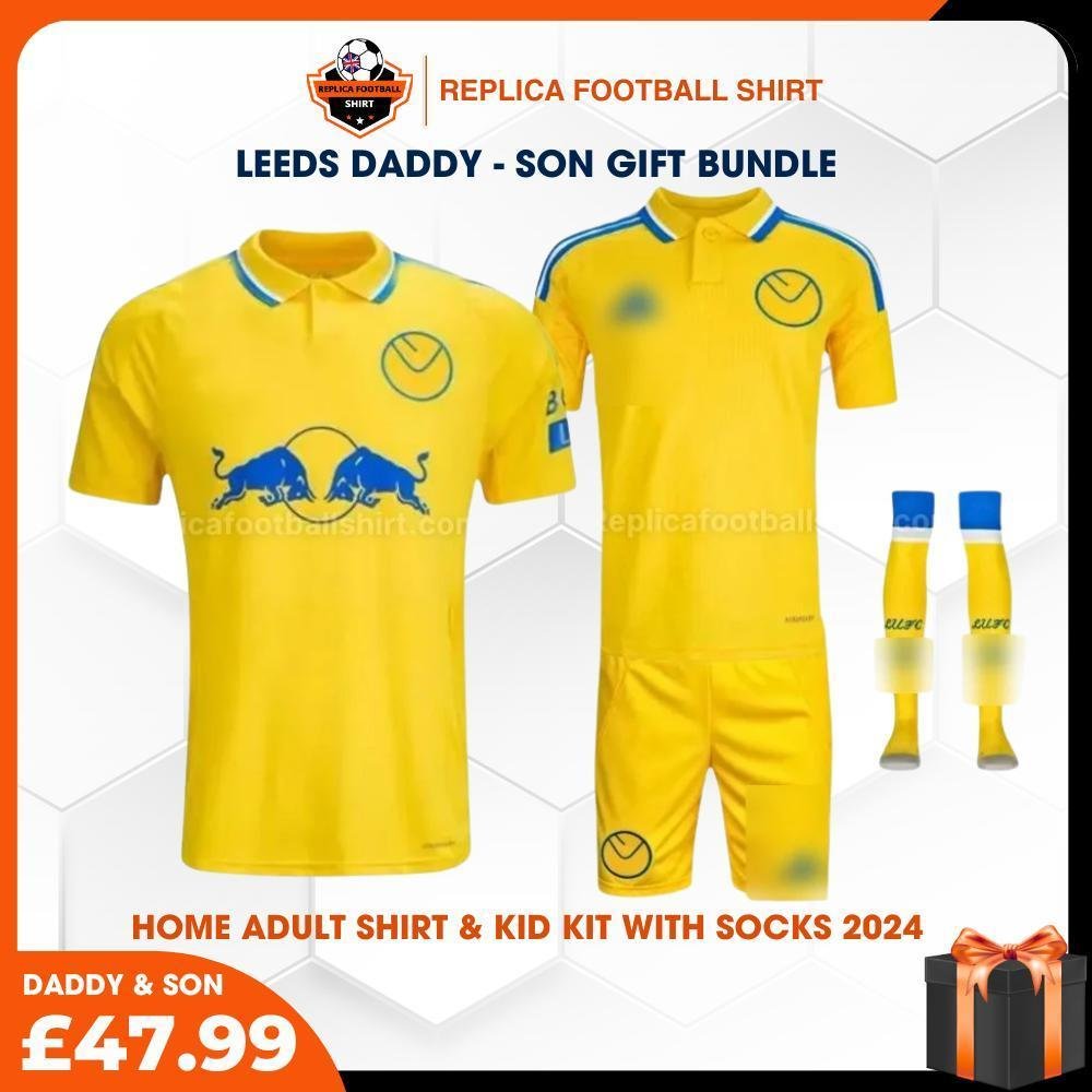 RFS Leeds United FC 202425 Birthday Bundle - Home Dad & Son Replica Football Shirt & Kit for True Fans