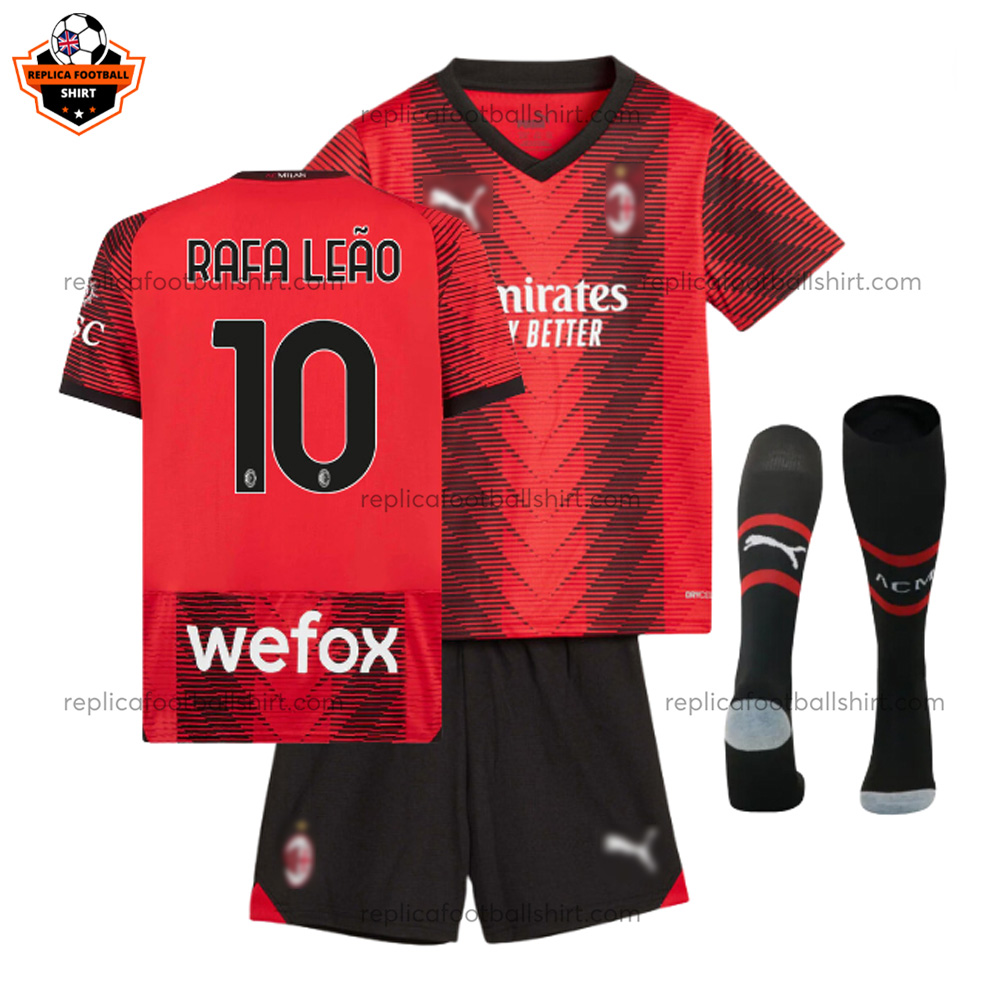 AC Milan Home Kid Replica Football Kit 2023/24 RAFA LEÃO 10 Printed - Over View