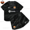 Barcelona Goalkeeper Black Kid Replica Football Kit 2023/24 - Front View