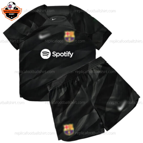 Barcelona Goalkeeper Black Kid Replica Football Kit 2023/24 - Front View