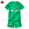 Barcelona Goalkeeper Green Kid Replica Football Kit 2023/24 - Front View