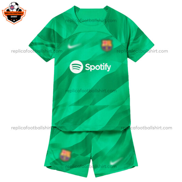 Barcelona Goalkeeper Green Kid Replica Football Kit 2023/24 - Front View