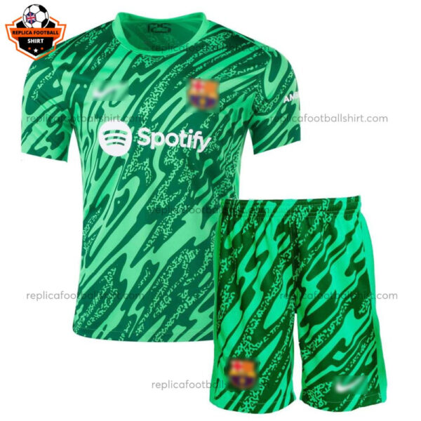 Barcelona Goalkeeper Green Kid Replica Football Kit 2024/25 - Front View