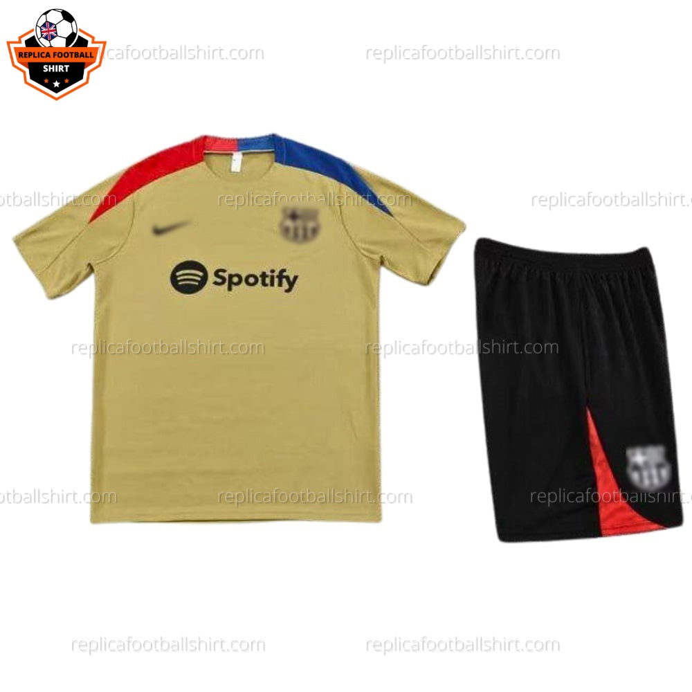 Barcelona Gold Training Kid Replica Football Kit 2023/24 Short Sleeve - Front View