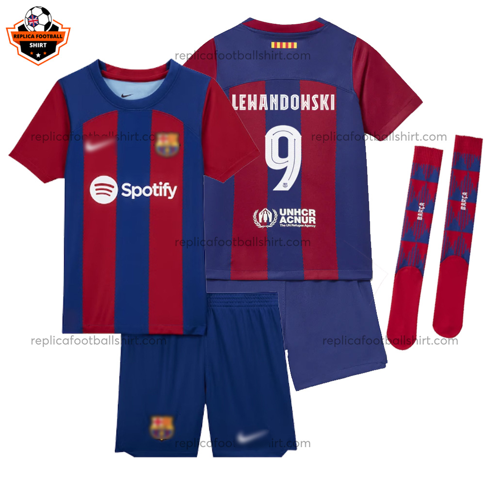 Barcelona Home Kid Replica Football Kit 2023/24 LEWANDOWSKI 9 Printed - Over View