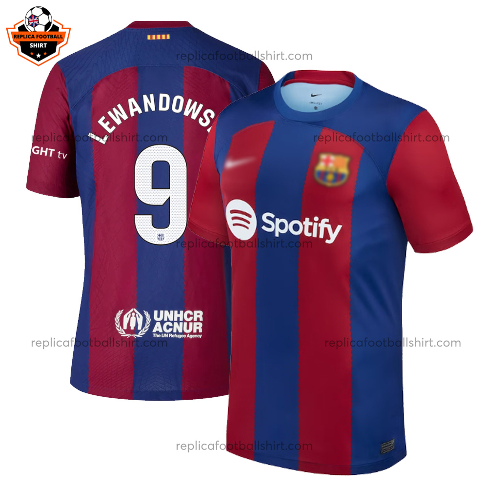 Barcelona Home Men Replica Football Shirt 2023/24 LEWANDOWSKI 9 Printed - Over View