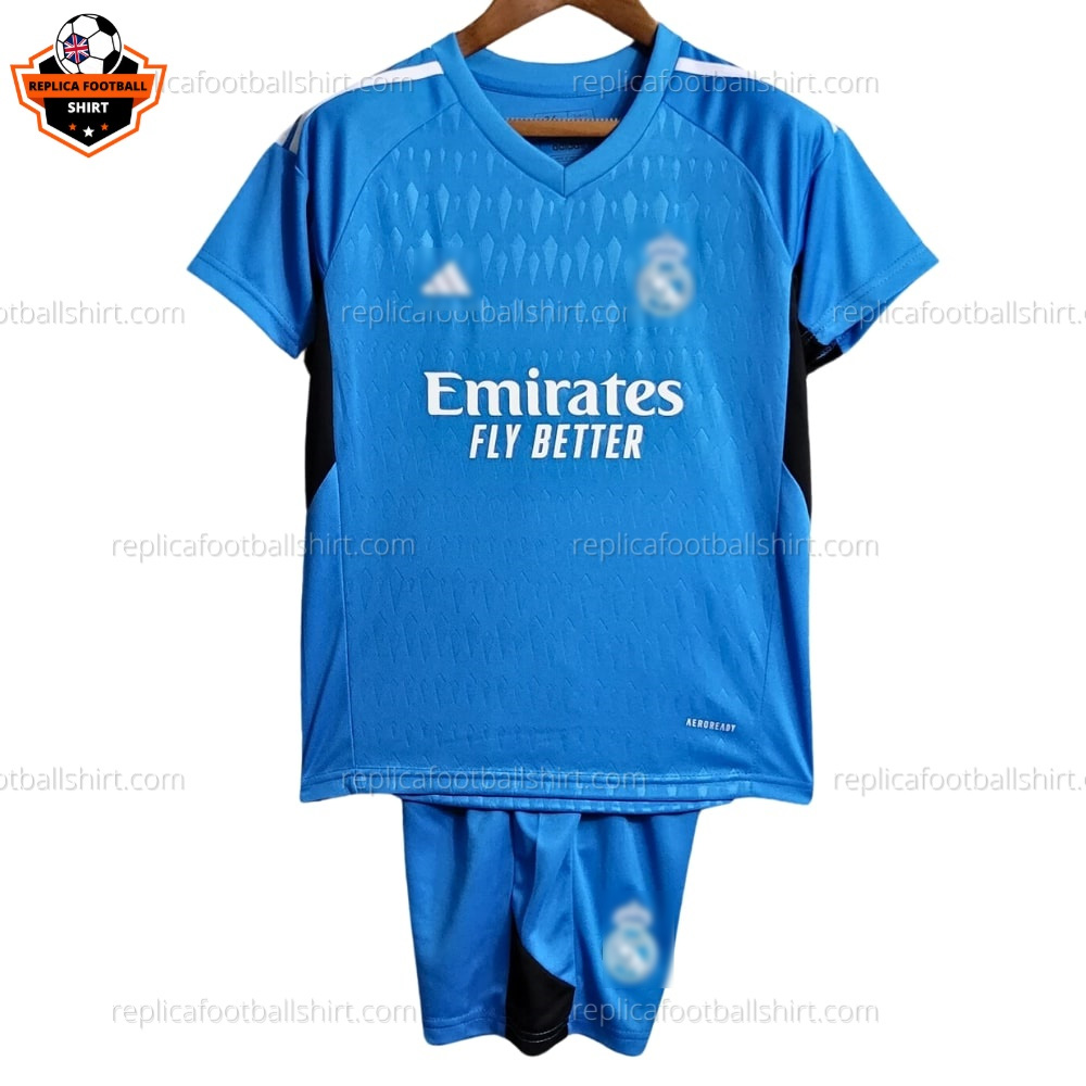 Real Madrid Blue GoalKeeper Kid Replica Football Kit 2023/24 - Front View