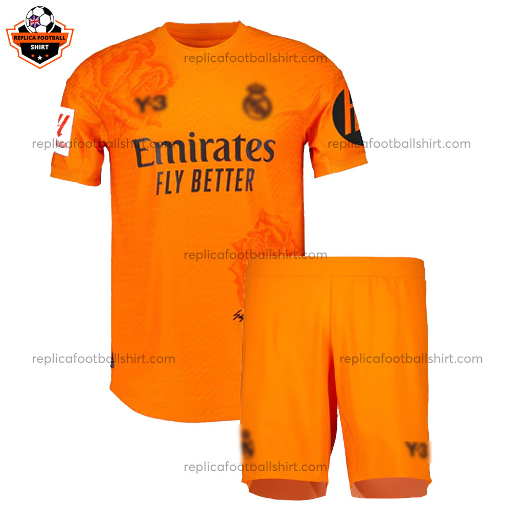 Real Madrid Y3 Orange Goalkeeper Kid Replica Football Kit 2023/24 - Front View