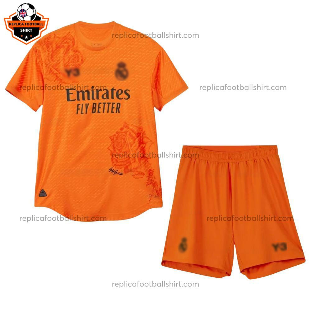 Real Madrid Y3 Orange Kids Replica Football Kit 24/25 - Front View