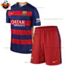 Retro Barcelona Home Kid Replica Football Kit 2015/16 - Front View