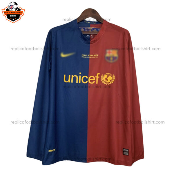 Retro Barcelona Home Men Replica Football Shirt 2008/09 Long Sleeve - Front View
