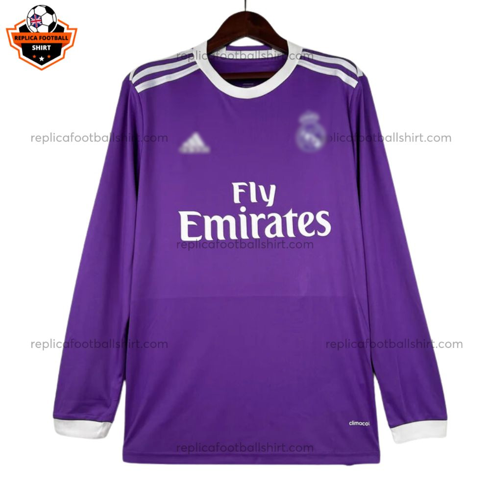 Retro Real Madrid Away Men Replica Football Shirt 2016/17 Long Sleeve - Front View