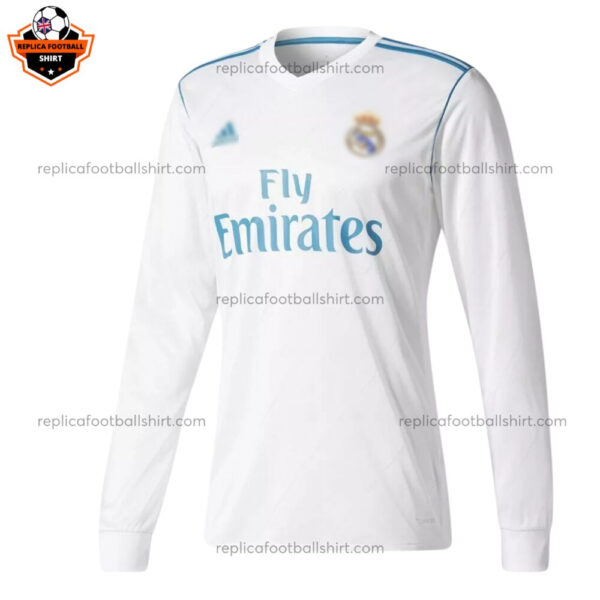 Retro Real Madrid Home Men Replica Football Shirt 2017/18 Long Sleeve - Front View