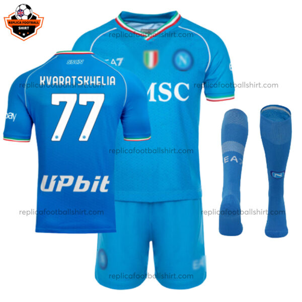 SSC Napoli Home Kid Replica Football Kit 2023/24 KVARATSKHELIA 77 Printed - Over View