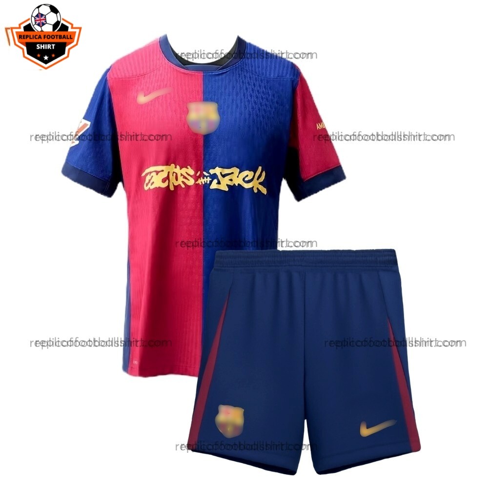 Barcelona x Travis Scott Home Kid Replica Football Kit 2024/25 Front View
