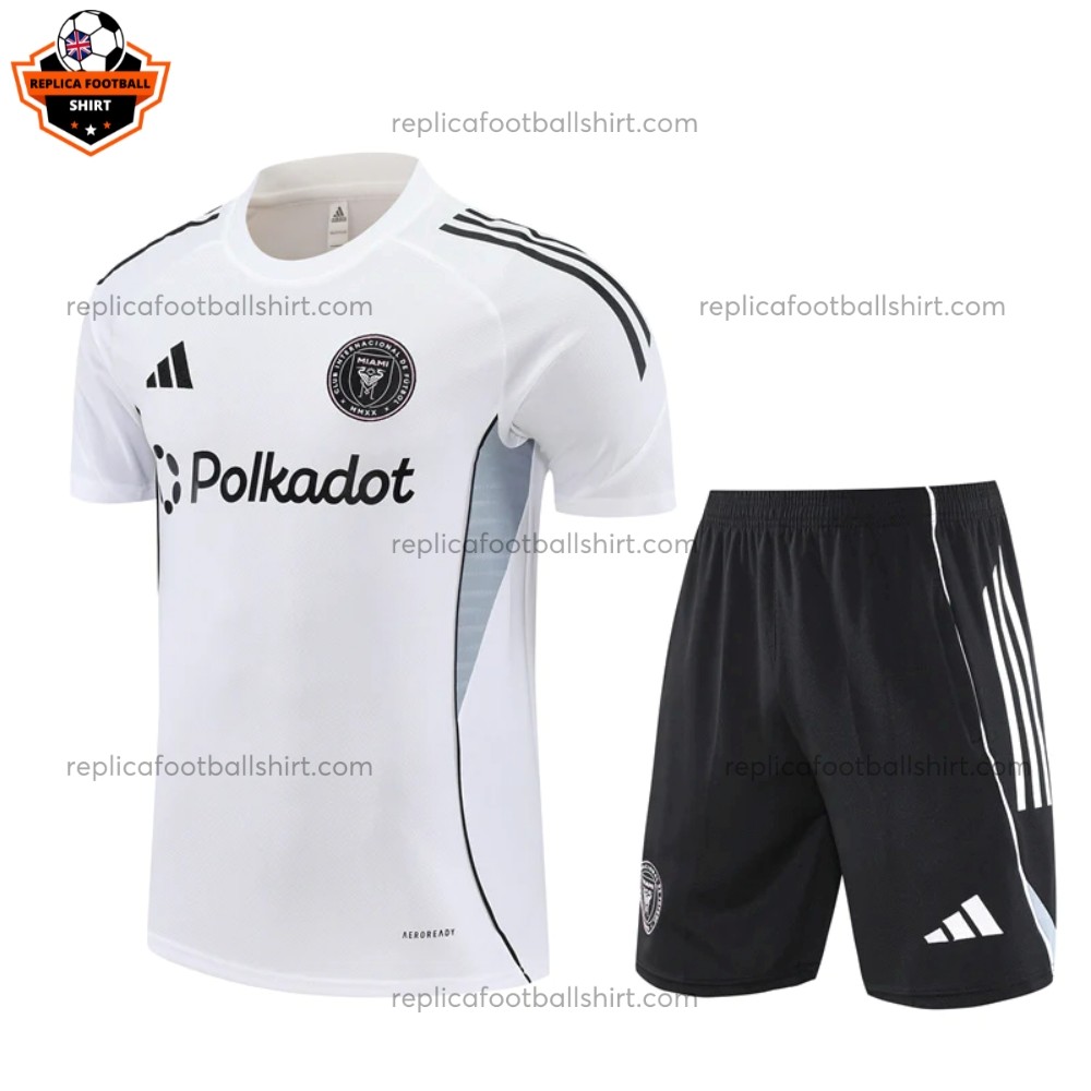 Inter Miami White Pre Match Training Kid Replica Football Kit 2025/26 Front Side View