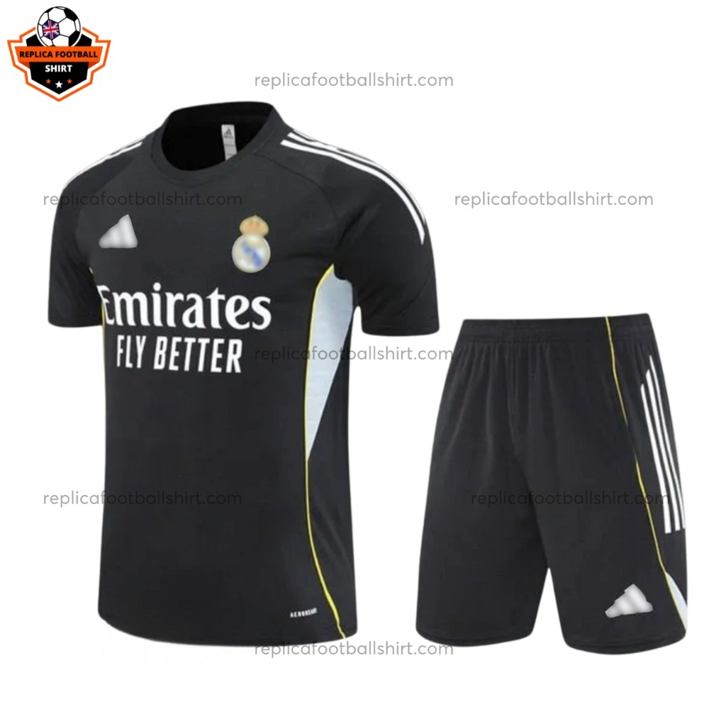 Real Madrid Black Training Kid Replica Football Kit 2025/26 Front View