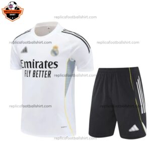 Real Madrid White Black Training Kid Replica Football Kit 2025/26 Front View
