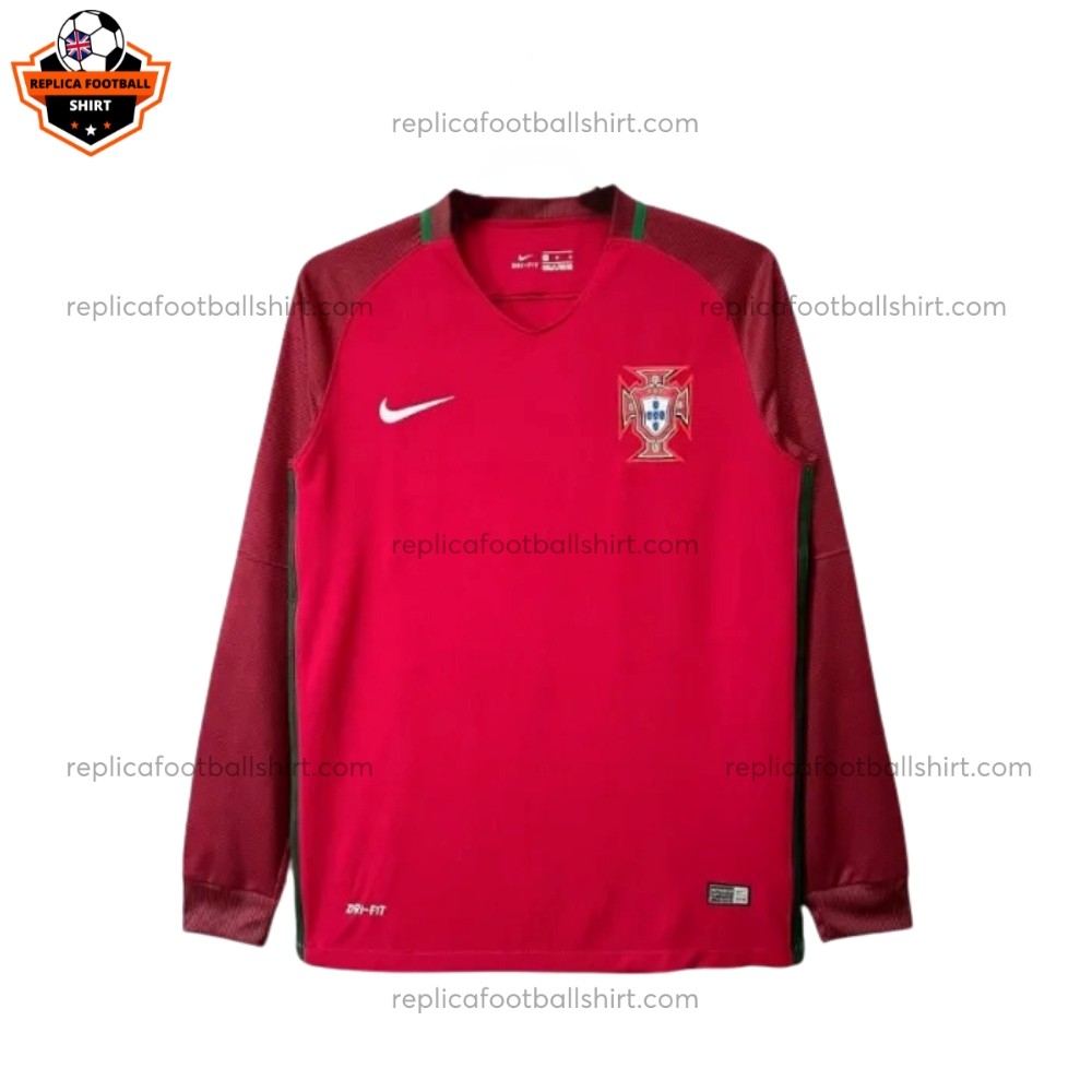 Retro Portugal Home Men Replica Football Shirt Long Sleeve 2016/17 Front View