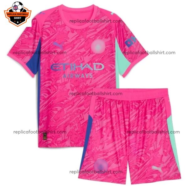 Manchester City Pink Goalkeeper Kid Replica Football Kit 2025/26 Front View