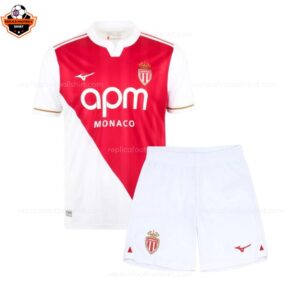 AS Monaco Home Kid Replica Football Kit 2025-26 frontview