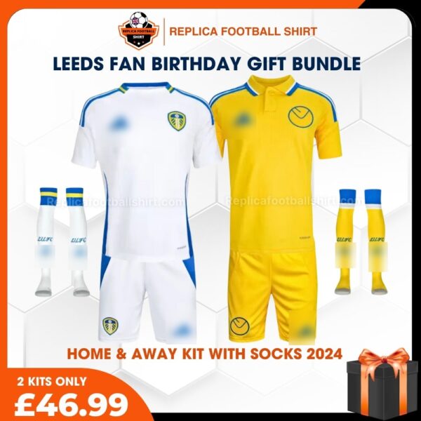 Leeds United FC 2024/25 Birthday Bundle - Home & Away Replica Football Kit for True Fans - Over View