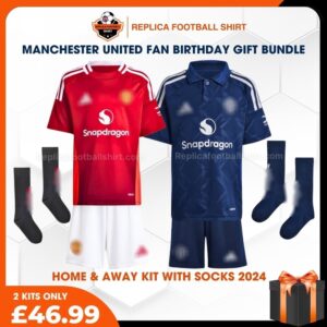 Manchester United FC 2024/25 Birthday Bundle - Home & Away Replica Football Kit for True Fans - Front View