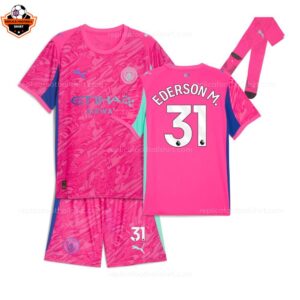 RFS Man City Pink GK Kids Kit 2025_26 Ederson M. 31 With Socks