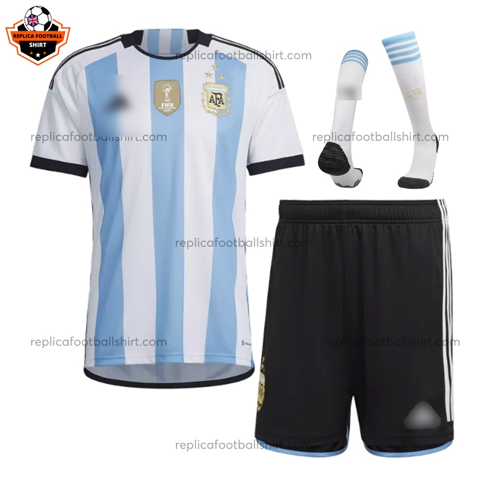 Argentina World Cup Home Kid Replica Football Kit 2022 - Front View
